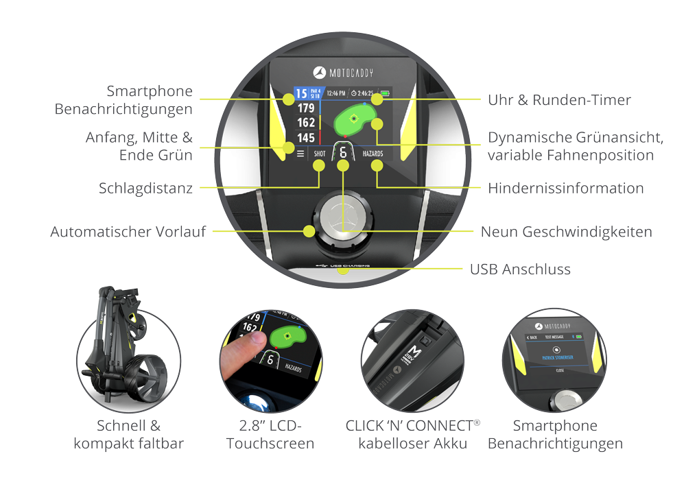 Motocaddy M3 GPS Elektrotrolley inkl. Lithium Akku Golftrolley Elektrisch Motocaddy Golf   