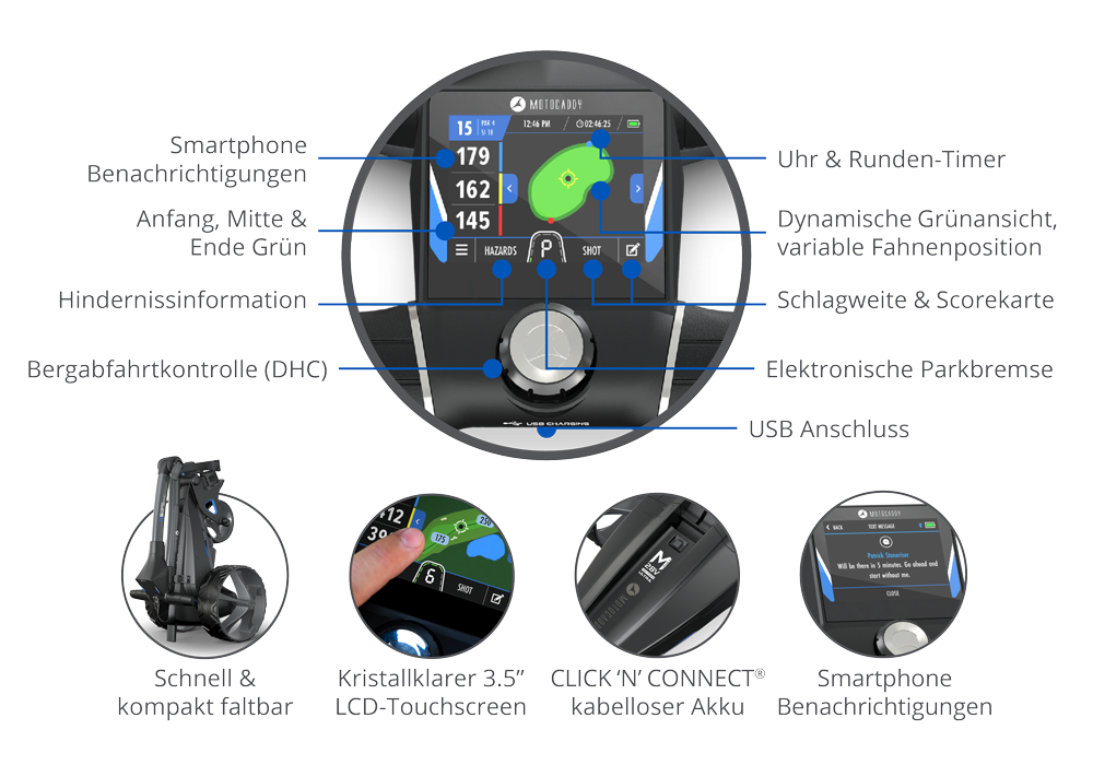 Motocaddy M5 GPS DHC Elektrotrolley Golftrolley Elektrisch Motocaddy Golf   